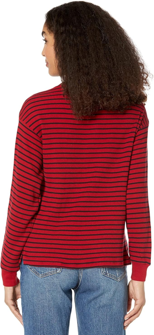 Tommy Hilfiger Women S Long Sleeve Striped Boxy Henley Top Red Size X-Large - Image 2