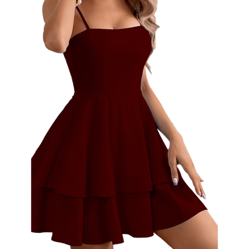 EMERALD SUNDAE Women's Maroon Stretch Zippered Ruched Spaghetti Strap Scoop Neck Short Party Fit + Flare Dress Juniors M - Image 2