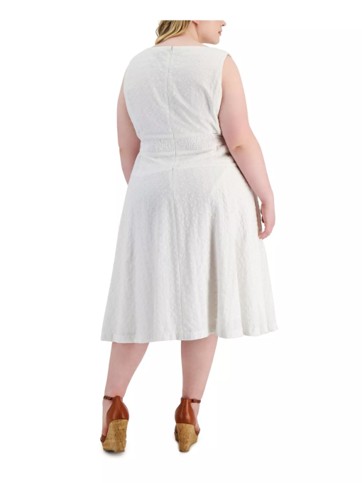 Taylor Plus Size Cotton Embroidered Tie-Waist Dress - Whte 22W - Image 2