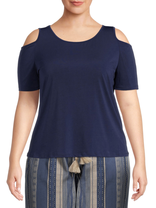 Jm Collection Plus Size Cold-Shoulder Top, - Intrepid Blue OX - Image 2