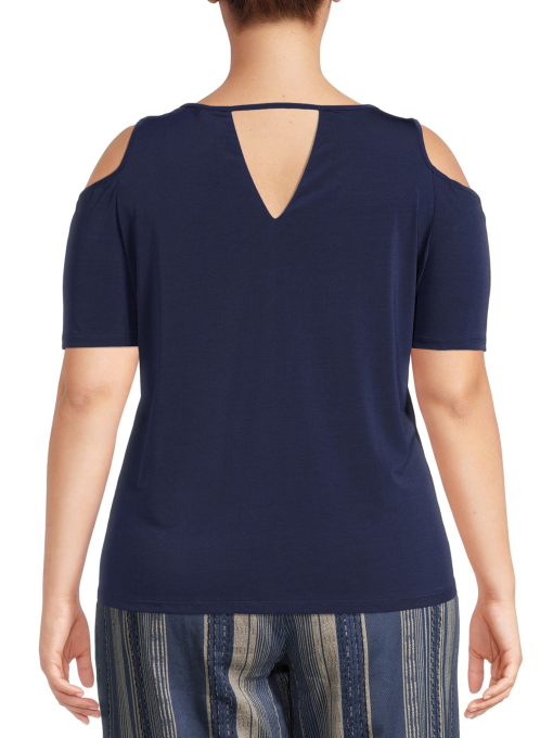 Jm Collection Plus Size Cold-Shoulder Top, - Intrepid Blue OX - Image 3