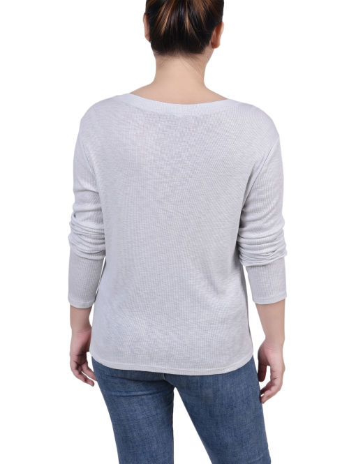 NY Collection Women's Petites Cotton Ribbed Henley PS - Image 3