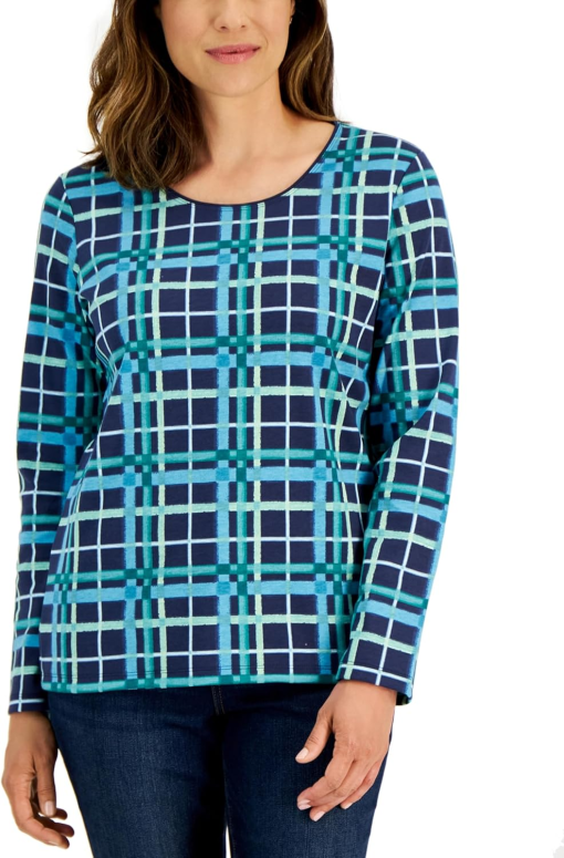 Karen Scott Women's Plaid Top, - Intrepid Blue XL - Image 2