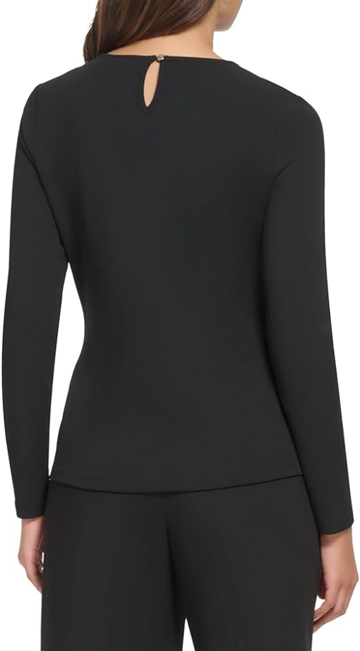 Dkny Women's Draped Crewneck Long Sleeve Knit Top - Black XXL - Image 3