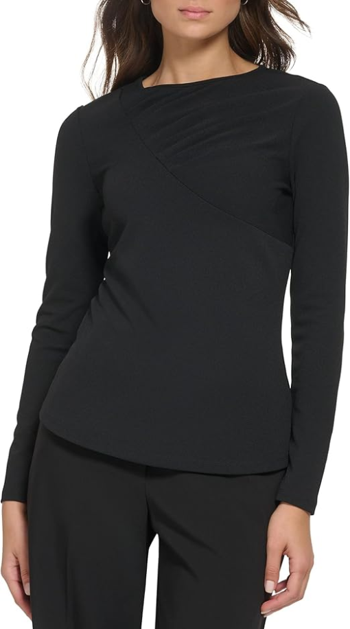 Dkny Women's Draped Crewneck Long Sleeve Knit Top - Black XXL - Image 2