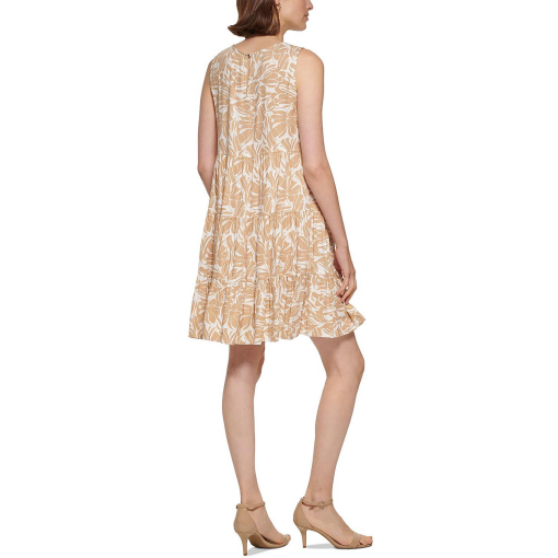 Tommy Hilfiger Women's Casual Dresses IS7_IVO/SAND - Sand & Ivory Abstract Floral Sleeveless Swing Dress - Women - Image 3