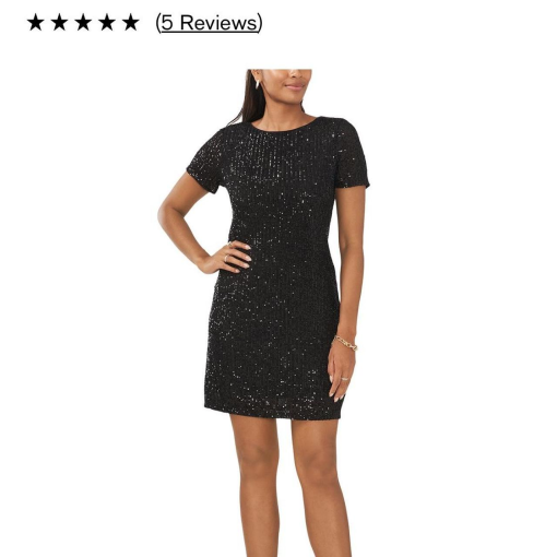 CeCe Women's Short Sleeve Scoop Neck Sequin Dress - Rich BlackXS - Image 2