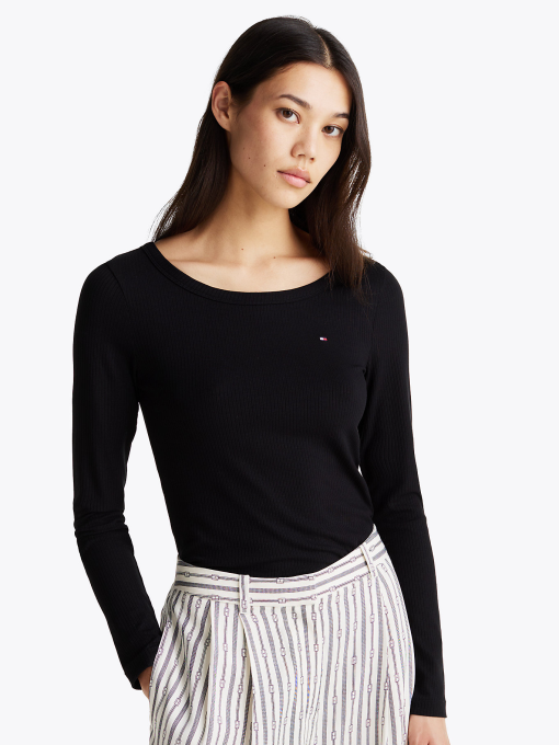 Tommy Hilfiger Women's Solid Scoop-Neck Long-Sleeve Top - Black S/P/CH - Image 2