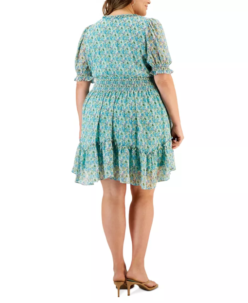 Taylor Plus Size Metallic Smocked-Waist Chiffon Dress - Capri Sea Orchid 22W - Image 3