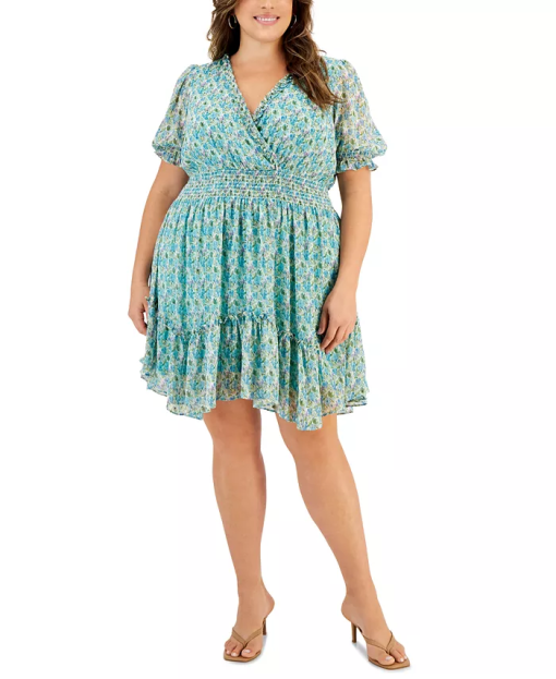 Taylor Plus Size Metallic Smocked-Waist Chiffon Dress - Capri Sea Orchid 22W - Image 2