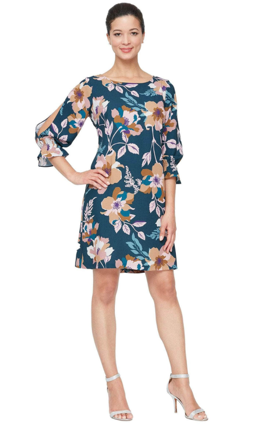 Sl Fashions Women's Floral-Print Ruffled Shift Dress - Teal 10 - Image 2