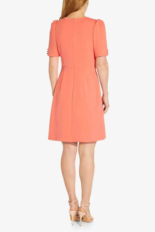 Adrianna Papell V-Neck Short Sleeves Back Zipper Tie Front Detail Short Crepe Dress by Curated Brands 12 - Image 3