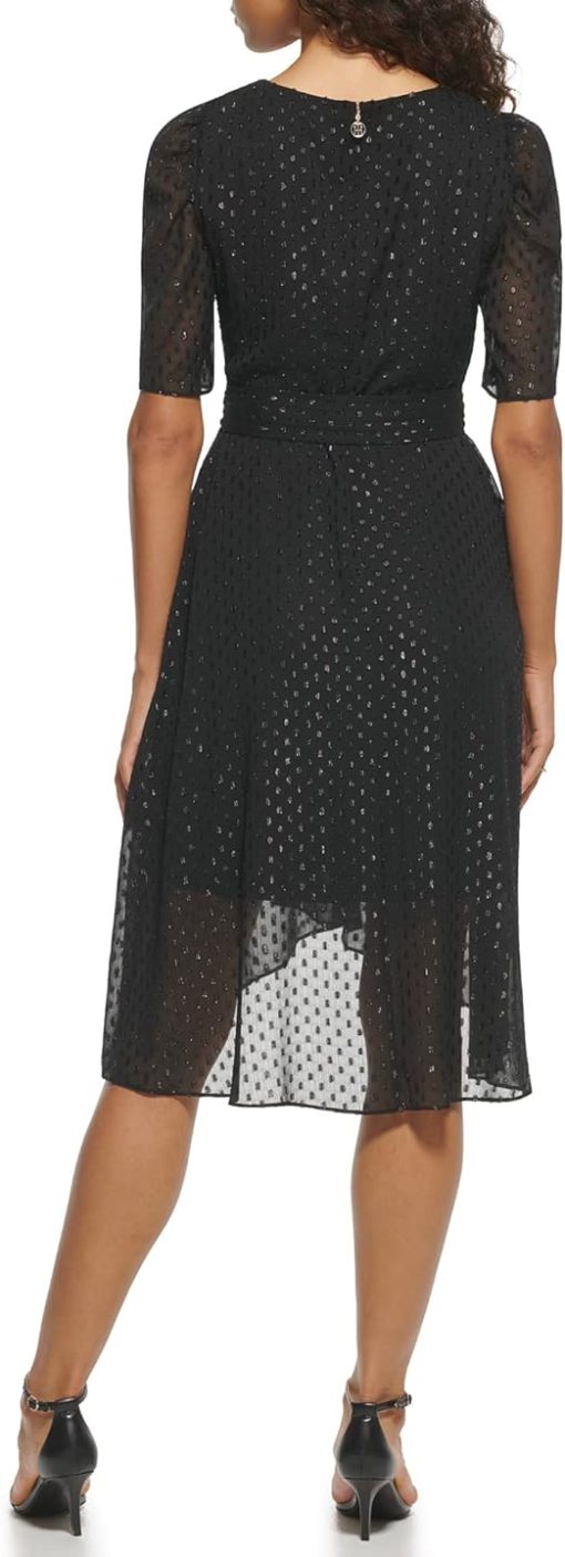 Tommy Hilfiger Glitter-Dot Puff-Sleeve MIDI Dress - Black 10 - Image 3