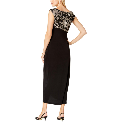 CONNECTED APPAREL Womens Black Cap Sleeve Scoop Neck Maxi Evening Dress Plus 24W - Image 3