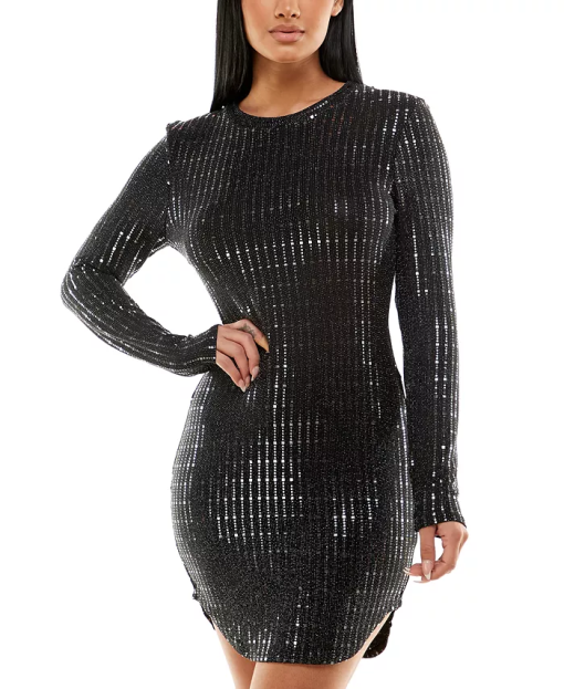 B. Darlin Womens Juniors Metallic Long Sleeves Bodycon Dress L - Image 2