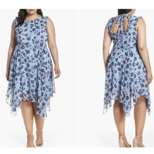 Eliza J Floral Handkerchief Hem Dress, Size 22W in Blue - Image 2