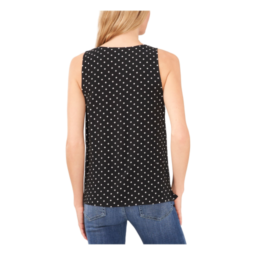 CECE Womens Black Ruffled Pullover Bow Accents Polka Dot Sleeveless V Neck Tank Top S - Image 3