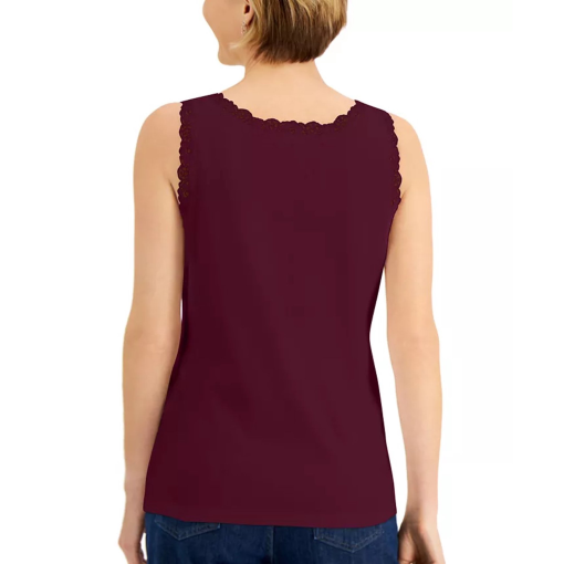 Karen Scott Plus Size Cotton Lace-Trim Top, - Malbec 2X - Image 2