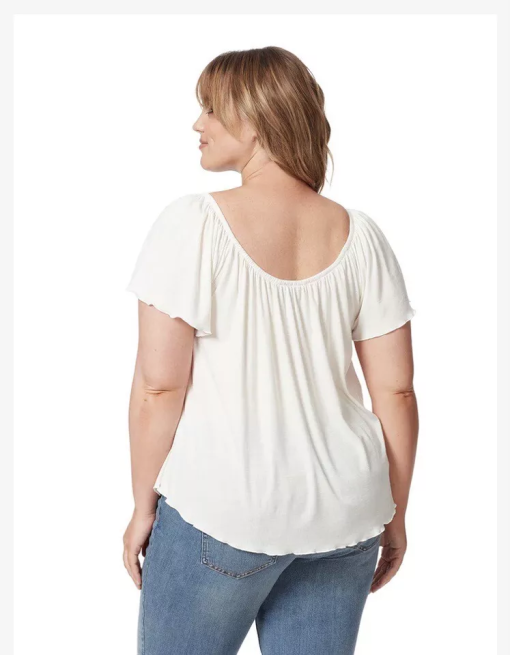 Jessica Simpson Trendy Plus Size Autumn Flutter-Sleeve Top - Gardenia 2X - Image 2