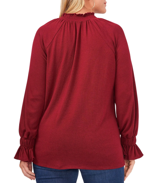 Vince Camuto Split Neck Balloon Sleeve Knit Top, Size XXL - Red - Image 2