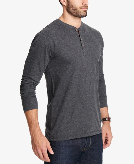 Weatherproof Vintage Men's Long Sleeve Brushed Jersey Henley T-shirt - Black Heather M - Image 2