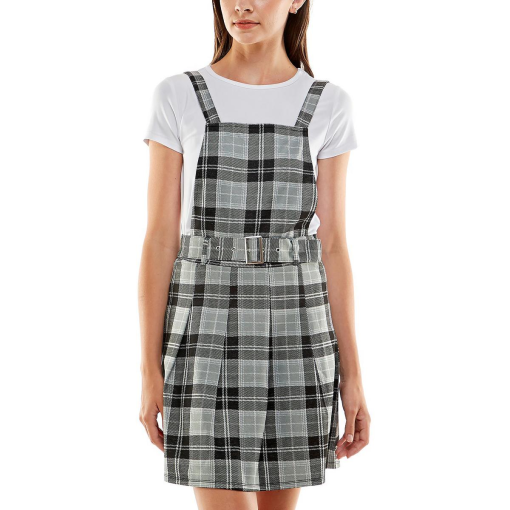 PLANET GOLD WOMENS WOVEN PLAID JUMPER TWO PIECE DRESS JUNIORS S - Image 2