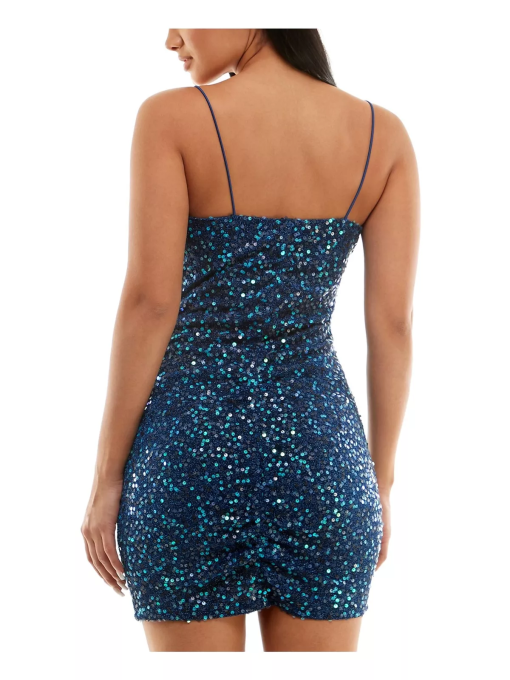 Juniors Womens Sequined Ruched Mini Dress S - Image 3