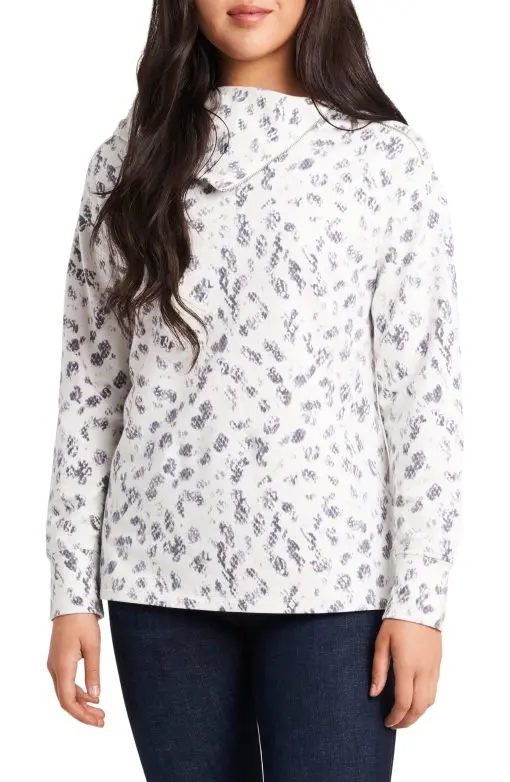 VINCE CAMUTO Women's Ivory Stretch Animal Print Long Sleeve Top M