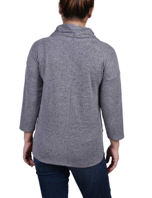 NY Collection Petite Long Sleeve Crossover with Grommets Top - Heather Gray PL - Image 2