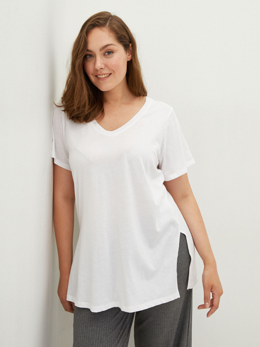 Donna Karan Womens Asymmetrical V-Neck T-Shirt S - Image 2