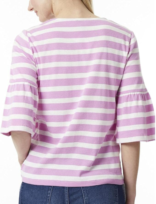 JONES NEW YORK Womens Pink Striped Bell Sleeve Round Neck Top L - Image 2