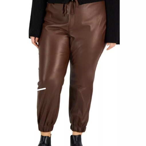 Tinseltown Trendy Plus Size Drawstring Faux-Leather Joggers - Brown Chicory 3X - Image 2