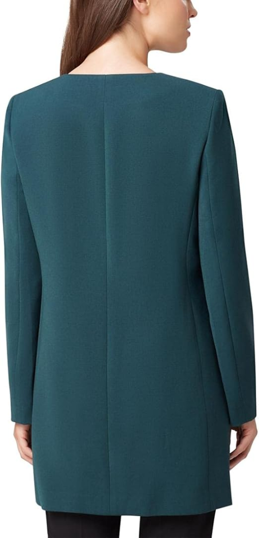 Tahari ASL Crew Neck Hook & Eye Closure Piping Detail Solid Crepe Jacket (Plus Size)-HUNTER 22W - Image 3