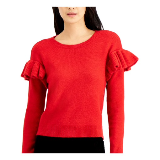 INC Women's Red Ruffled Long Sleeve Crew Neck Sweater XL - Image 4