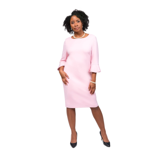 KASPER DRESS Women's Pink Zippered Ruffled Cuffs Lined 3/4 Sleeve Round Neck Above the Knee Wear to Work Sheath Dress 8 - Image 2