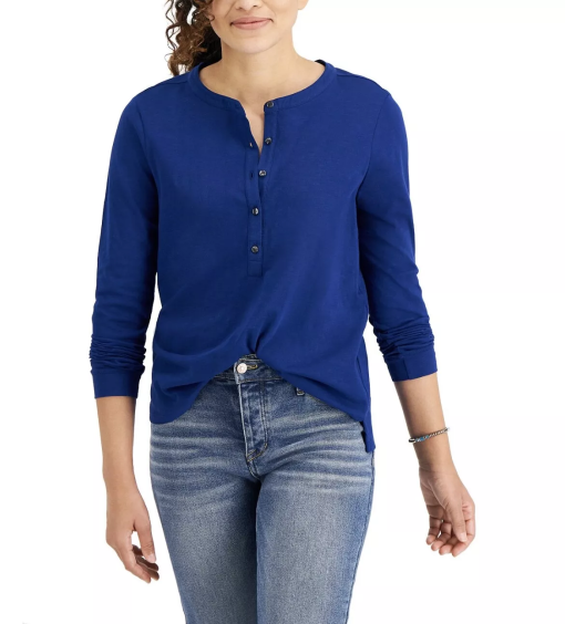 Style & Co Plus Size Henley Top, Lazulite 0X - Image 2