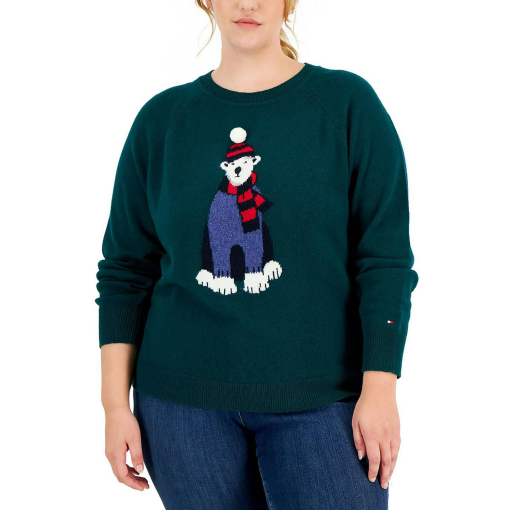 Tommy Hilfiger Women's Plus Wool Blend Ribbed Trim Christmas Sweater 1X - Image 2