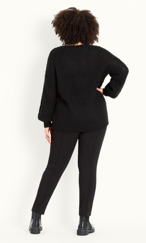 Evans JUMPER WAFFLE V NECK - Black - 14 - Image 3