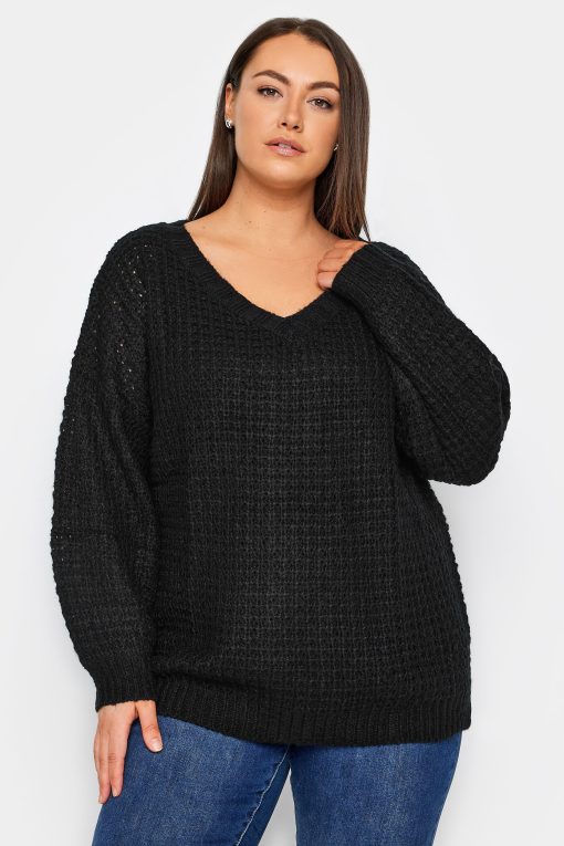 Evans JUMPER WAFFLE V NECK - Black - 14 - Image 2