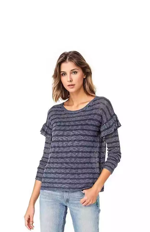 Kensie Indigo Blue Ruffle Sleeve Stripe Sweater L - Image 2