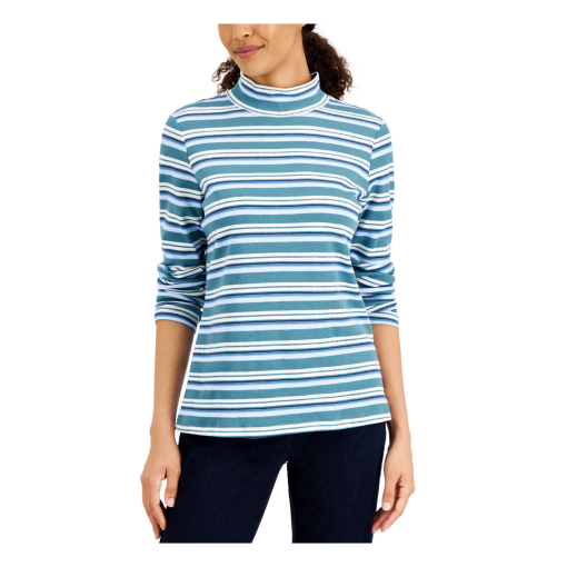 Karen Scott Women's Desert Stripe Mock-Neck Top L - Image 2