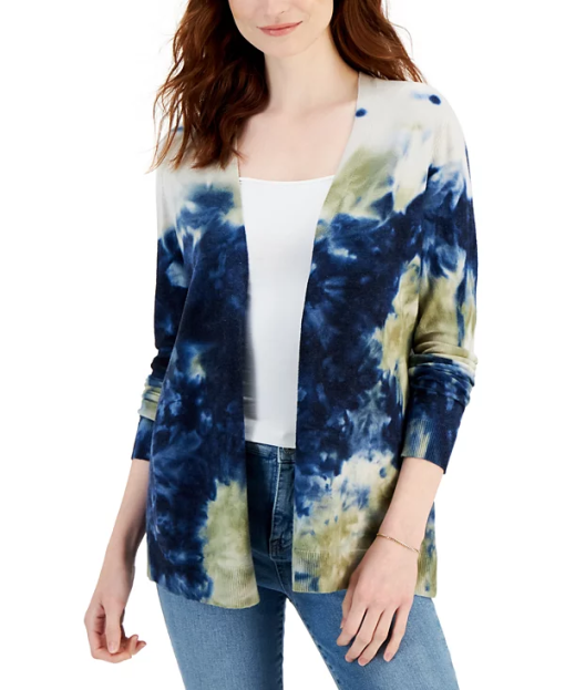 Style & Co Petite Printed Open-Front Cardigan, Created for Macy's - Industrial Blue PL - Image 2