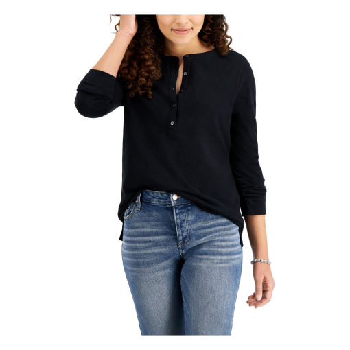 Style & Co Henley Top, Deep Black  PS - Image 2