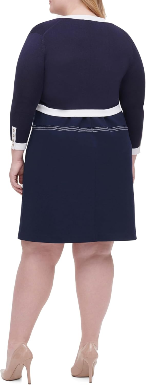 TOMMY HILFIGER Women's Navy Color Block 3/4 Sleeve Open Front Wear to Work Sweater Plus 2X - Image 3