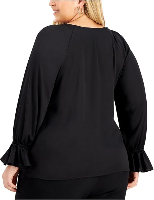 Bar Iii Womens Black Long Sleeve V Neck Wear to Work Top Plus 2X - Image 2