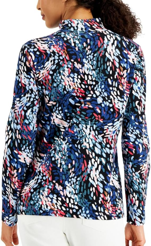 Karen Scott Women's Baja Winds Printed Mock-Neck Top,  Intrepid Blue Combo - Image 3