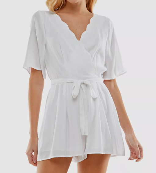 Trixxi Women's White Surplice Neckline Faux Wrap Wide Leg Romper Juniors L - All - Image 2