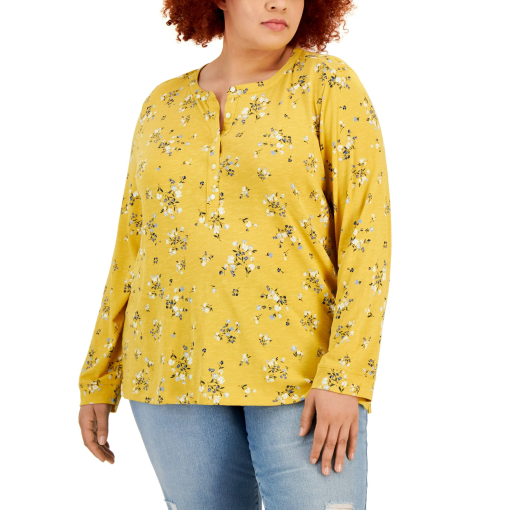 Style & Co Plus Size Floral-Print Henley Top 1X - Image 2