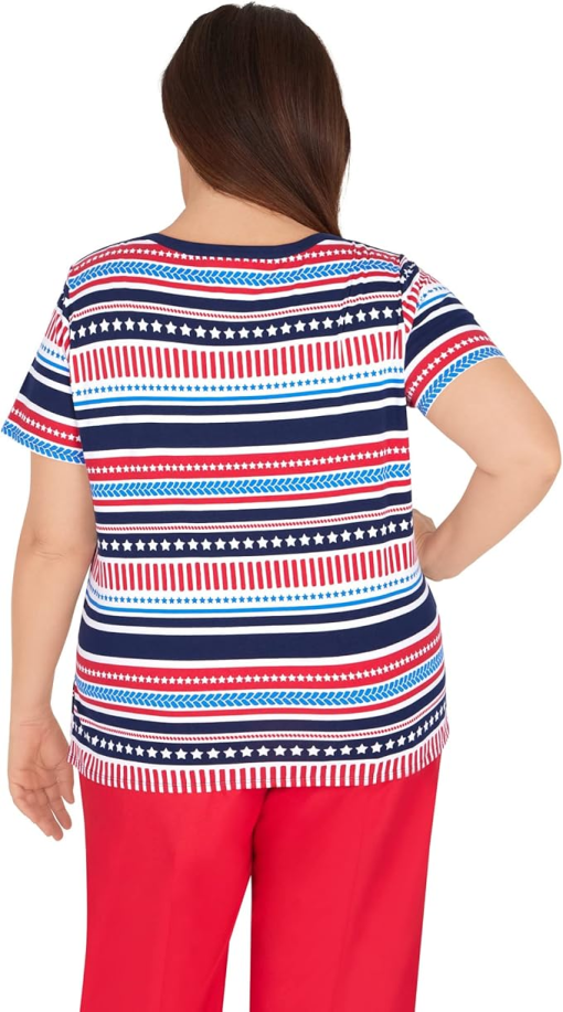 Alfred Dunner Women's Plus Land of the Free Americana Stripe Top, Multi 2X - Image 2