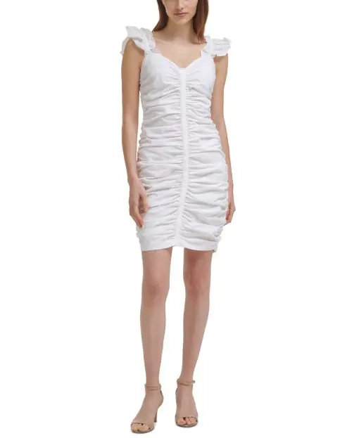 GUESS Ruched Mini Dress White 4